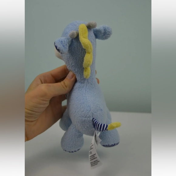 Gund Baby Tender Beginnings Blue Giraffe 58838 Satin Rare  Baby Starters Blue Giraffe Plush Stuffed Animal Toy Stripes Rattle Yellow White